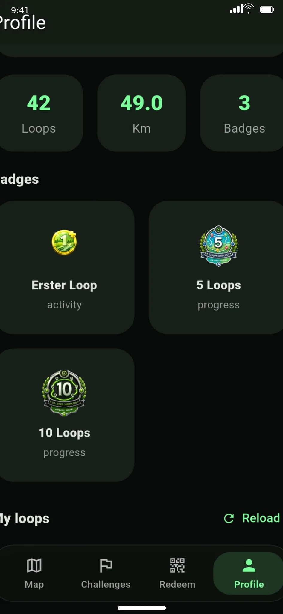 encirkl profile with statistics and badges